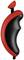 A red and black massage device handle with a curved shape and angled head, suitable for targeted muscle relaxation.