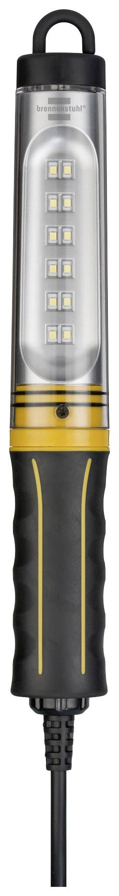 Portable LED work light with nine LEDs, black housing and yellow accents, ideal for workshop tasks or camping.