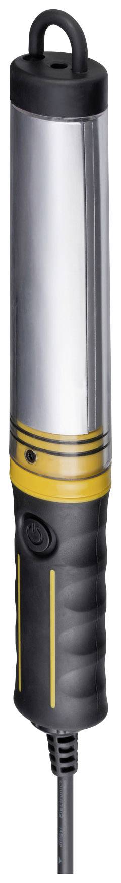 A portable LED work light with a black and yellow handle. Suitable for use in workshops or during repairs.