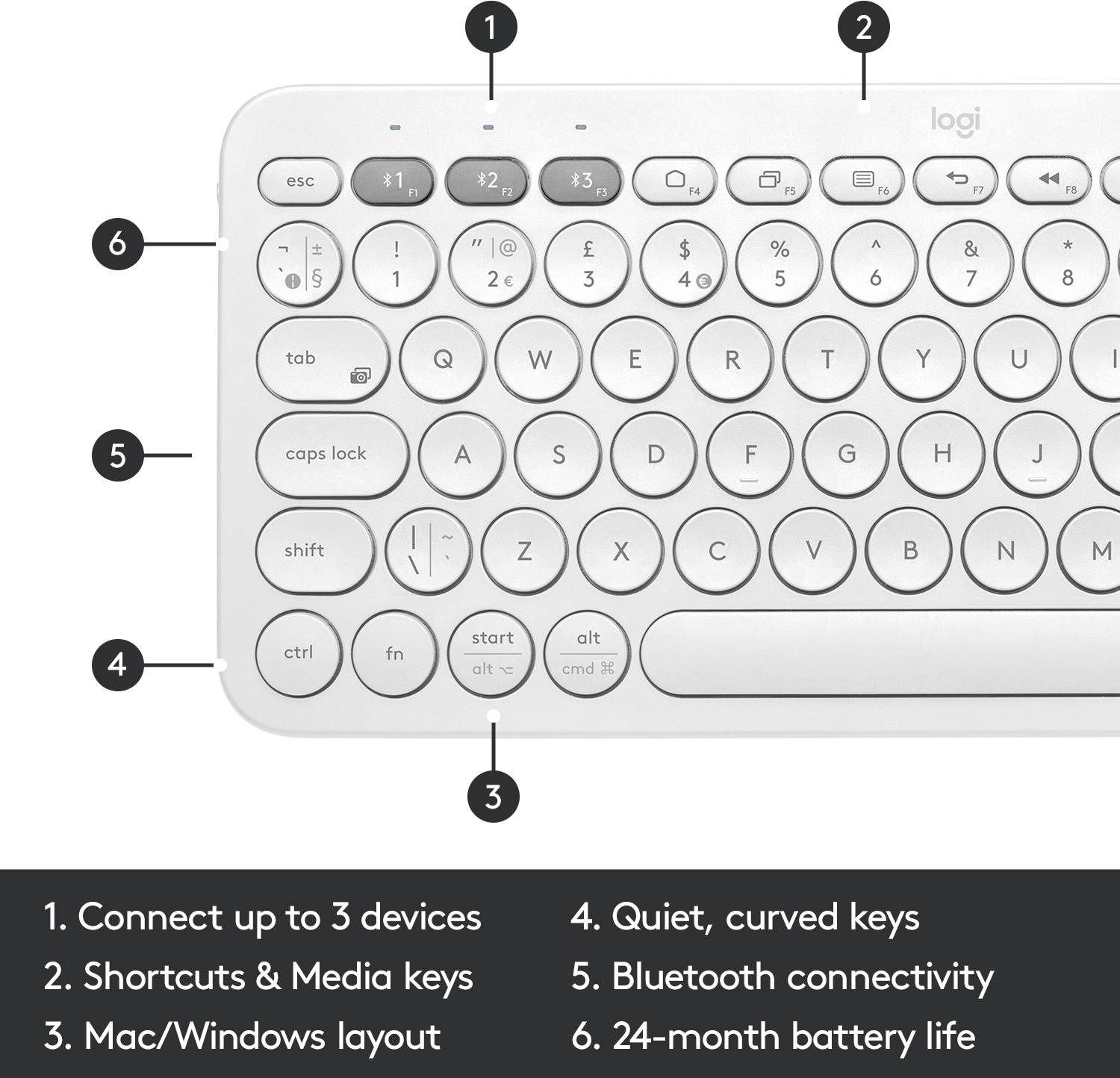 Logitech K380 Multi-Device Bluetooth® Keyboard Bluetooth® Keyboard German, QWERTZ White-5