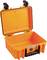 An orange, open protective case with a black handle and fastenings; ideal for the safe transportation of delicate items.