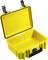 Yellow, open plastic tool case with a lid and clasps. Sturdy and designed to protect tools.