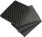 Three overlapping acoustic foam panels for sound insulation, with a wavy and smooth surface.