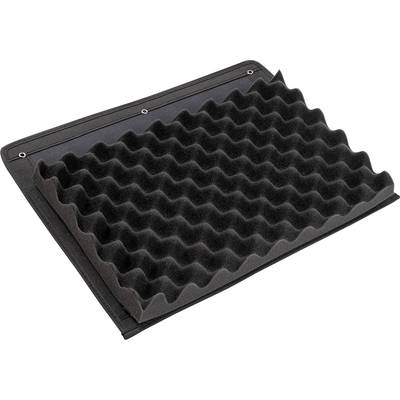 Black acoustic foam with a wave-like structure, commonly used for sound dampening in recording studios or rehearsal rooms.