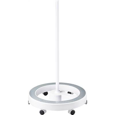 A white, round base with six castors and a long, vertical pole in the centre, presumably a mobile stand.