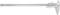 A slender, silver calliper with scale and movable slide for precise length measurement.