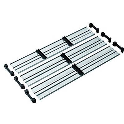 Metal profiles and fixing elements, possibly for a shelving system or construction project. Check compatibility and purpose.