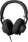 A pair of black over-ear headphones with thickly padded ear cups and headband. They are wired.