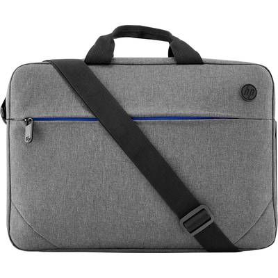 Grey laptop bag with blue zip detail and black shoulder strap, suitable for transporting a laptop.