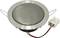 A round ceiling speaker with a silver metal grille and connection cables, suitable for installation in ceiling panels.