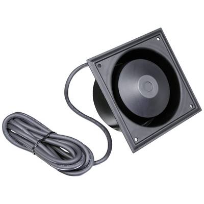 A black fan with a square front plate and a long, coiled cable, commonly used for ventilation in technical equipment.