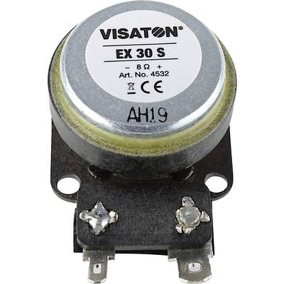 'Visaton EX 30 S' slim speaker with 8 ohms and article number 4532, silver enclosure, viewed from above.
