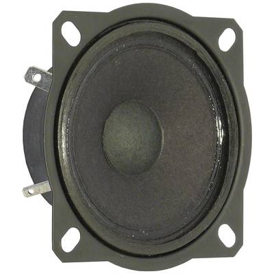 Small, black speaker with a rectangular shape and four mounting holes, suitable for installation in devices.