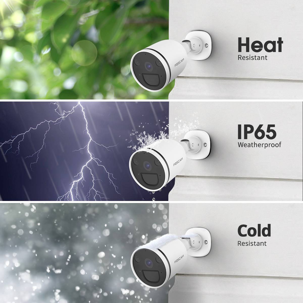 The camera demonstrates high heat resistance, IP65 water protection, and cold resistance. It can be mounted in various weather conditions.