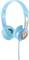 Blue children's headphones with a plush bear design on the ear cups, suitable for music or audio stories.