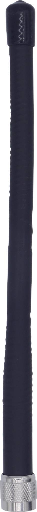 Black, long handle with a ribbed surface, fitted with silver metal rings at the top and bottom.