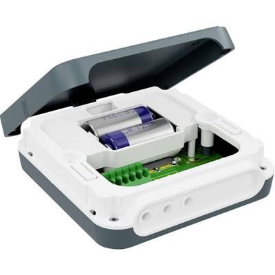Electronic device with open casing reveals battery and circuit board.