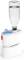 A white air humidifier with a water bottle as its tank, situated on a white base. A blue light effect glows from within.