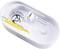 A white oval holder with various compartments and a yellow tweezers. Used for storing contact lenses.