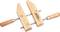 Wooden clamp with two wooden jaws and screw spindles; used to hold workpieces together during machining.