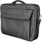 Black laptop bag with shoulder strap and large front zip compartment, suitable for securely transporting laptops.