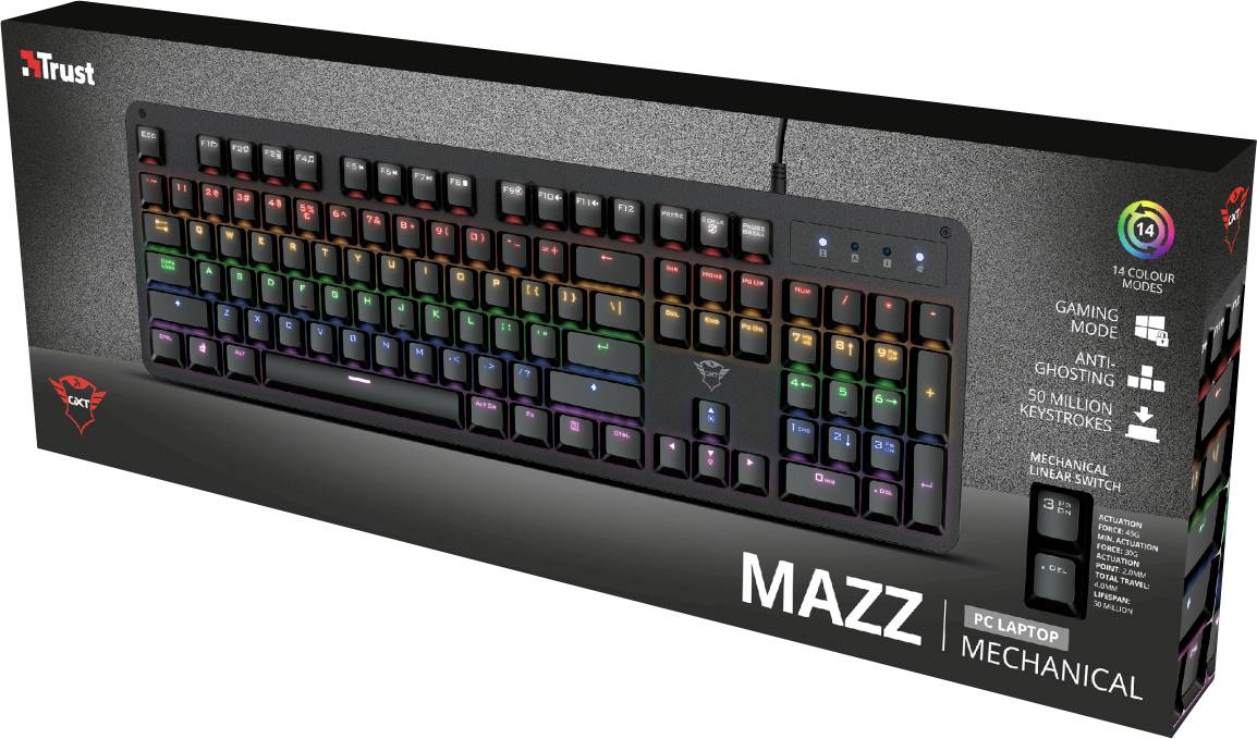 Trust Qwertz GXT 863 MAZZ USB, Corded Gaming keyboard Multimedia ...