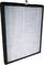 A rectangular air filter in a black frame with white filter blades.