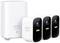 Eufy security camera system with three white cameras and base station. Suitable for monitoring with Wi-Fi connection and night vision.