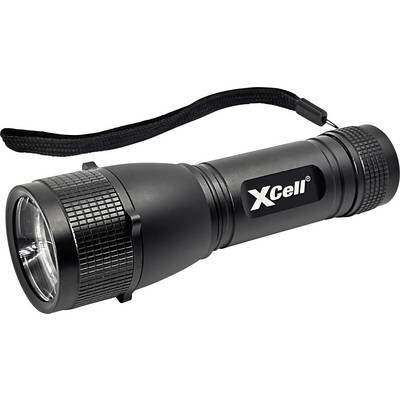 Black torch with hand strap, labelled 'XCell'.