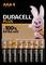 Eight AAA Duracell Plus batteries in a package. A pink rabbit in the background with the text '+100% extra life'.