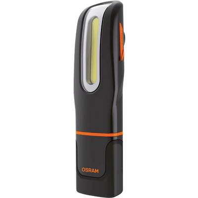 A portable black LED torch with an orange switch and the brand name 'OSRAM' in orange on the front.