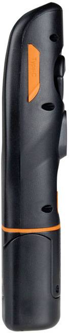 Black and orange electronic device with multiple buttons, side view.<br><br>(Note: As the text appears to be a descriptive caption or image description, the translation is quite literal and straightforward in British English.)