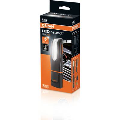 'OSRAM LEDinspect MINI 250' torch in packaging. Includes photo of use and product details on the box.