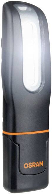 Portable LED torch in black with an orange 'OSRAM' logo, luminous, suitable for various lighting needs.