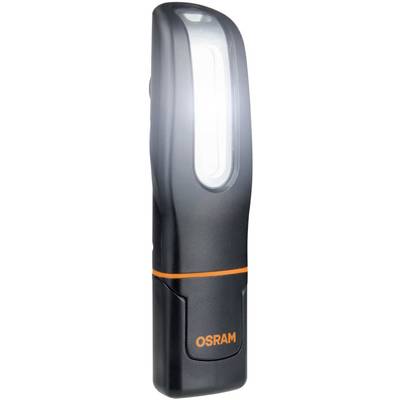 Portable LED torch in black with an orange 'OSRAM' logo, luminous, suitable for various lighting needs.