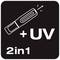 Black and white graphic shows a pen, text: "+UV" and "2in1" suggests integrated functions.