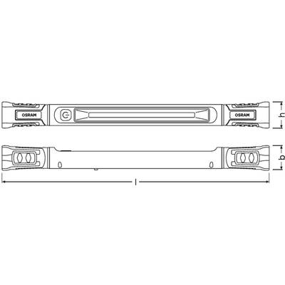 Drawing of an OSRAM LED light fitting showing side and front views, illustrating the shape and mounting points.