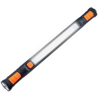 A long, rectangular LED work light with a black housing and orange buttons at the ends.