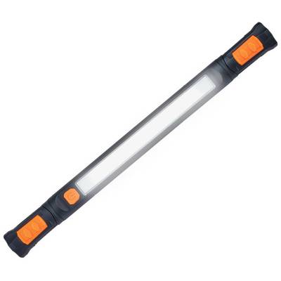 A long, narrow LED light with a black housing and orange end caps. It is designed for wide illumination.