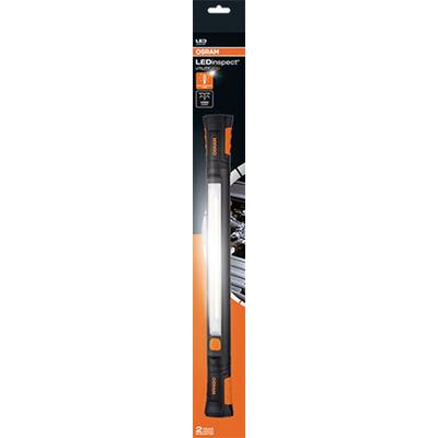 Packaging for an Osram LED work light. The light is black with orange accents. Suitable for automotive maintenance.