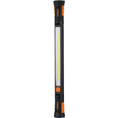 A long LED work light with a black housing and orange accents, suitable for workshop or outdoor use.