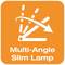 'Multi-Angle Slim Lamp' in white text on an orange background, with an iconic light and variable tilt angle shown on the right.