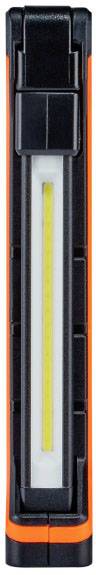 A portable LED work lamp in black and orange, with a slim, rectangular design, suitable for workshop or outdoor work.