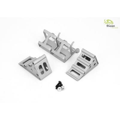 Metal mounting set comprising four silver-coloured angles and screws. Modular design.