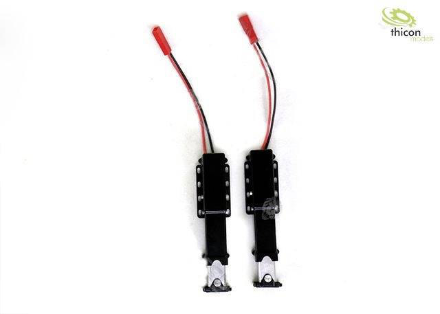 Two black servo motors with red and black cables, positioned side by side on a white background. The 'Thicon Models' logo is located in the top right corner.