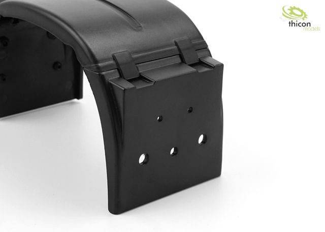 Black plastic bumper with four holes, suitable for model vehicles. A green gear logo is depicted in the top right.