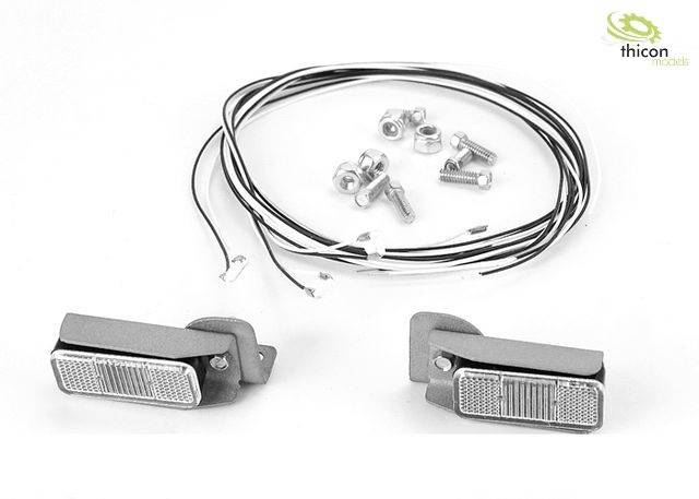 Two model construction indicators with cables, screws and nuts on a white background, 'thicon models' logo in the top right corner.