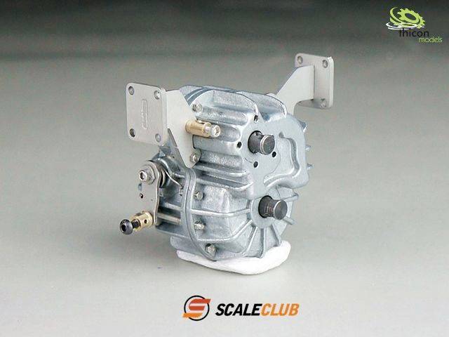 Model of a silver gear mechanism on a grey background with 'Scale Club' logo below, suitable for model making and technical illustrations.