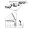 Technical drawing of a mechanical arm with 180-degree rotation. Shows range of motion and dimensions in millimetres.