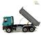 A model tipper truck with the lifting bed in the raised position. The green tractor unit stands on six wheels. Inscription: 'thicon models'.